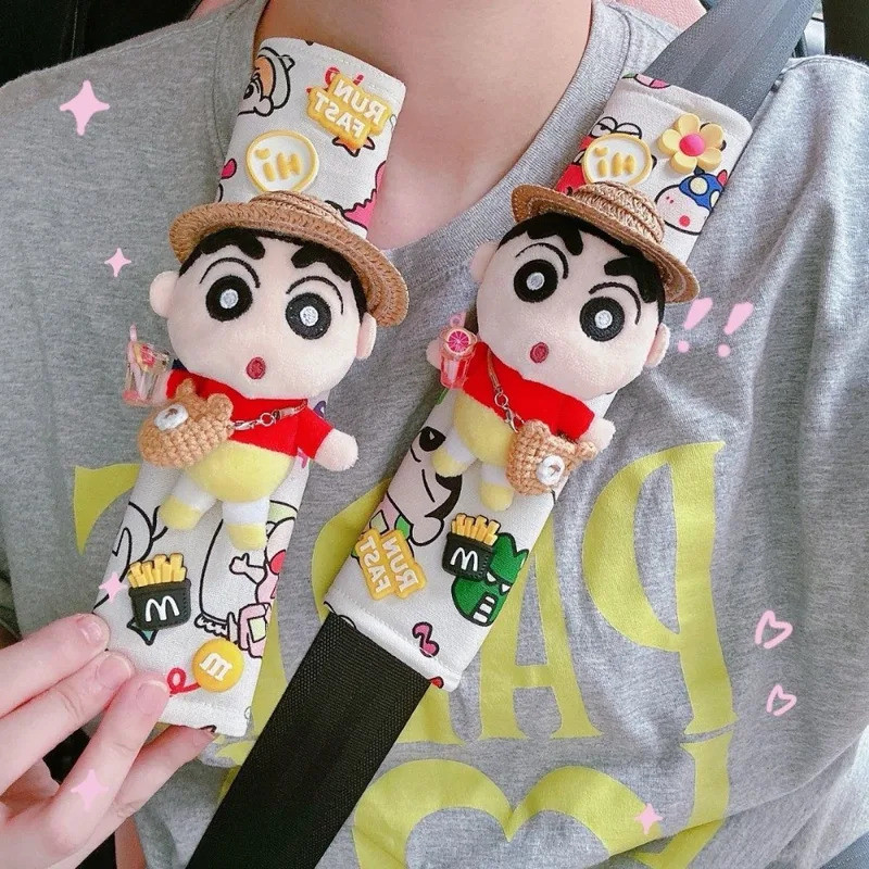 GHẾ XE BẢO VỆ BELT Mềm Chống Trầy Xước Đệm Crayon Shin Chan Tạo Kiểu Dây Đeo Thoải Mái Vỏ Chống Mài Mòn Thiết Thực Trang Trí Nội Thất Xe Phụ Kiện An Toàn
