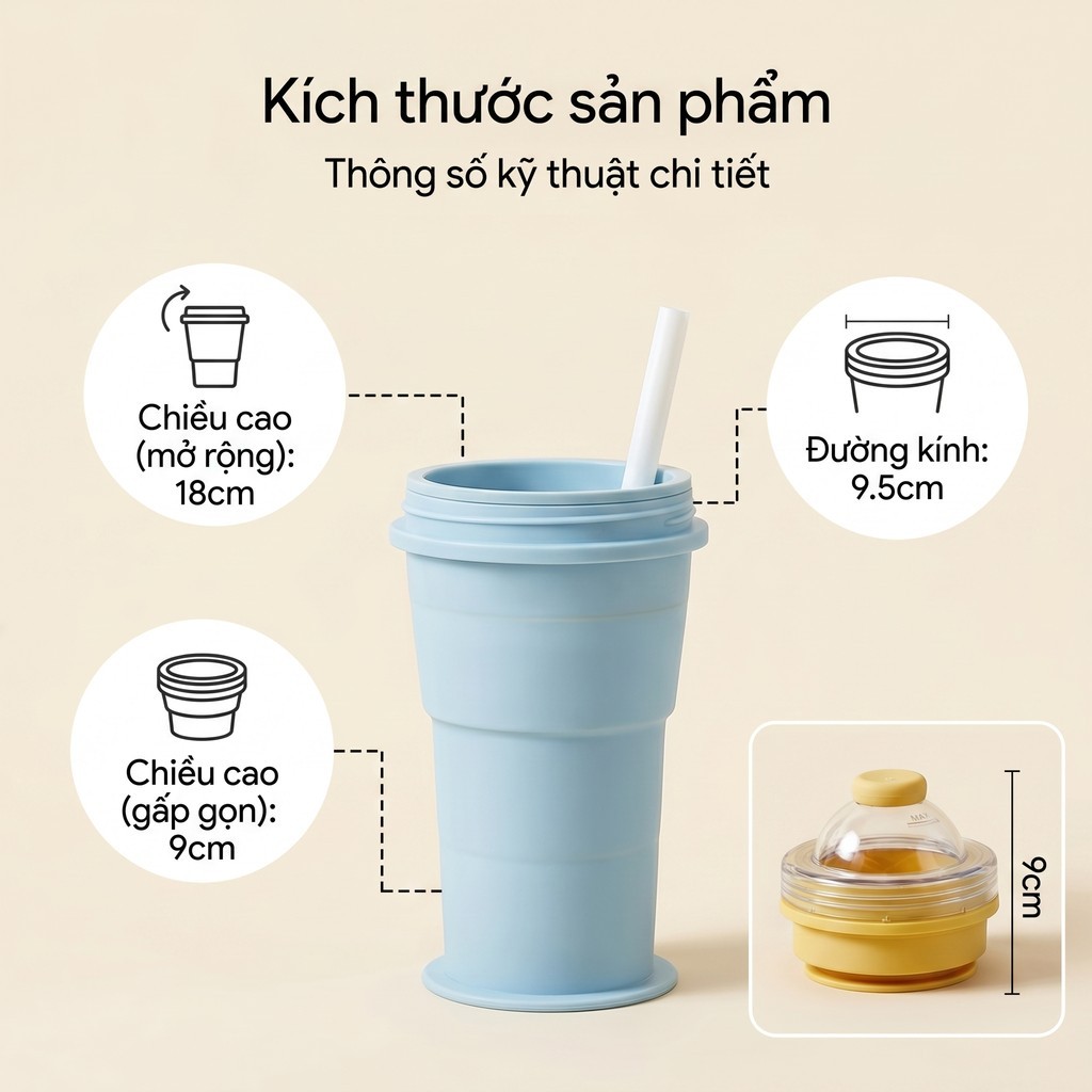 2026​ Cốc giữ lạnh gấp gọn 3 trong 1​​ kèm ống hút​ Kết Hợp Làm Đá Viên​ Kèm Cốc Silicone​​ Tiện Lợi​ Khuôn Làm Đá​