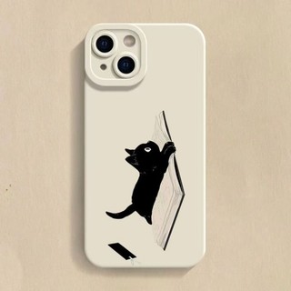 Dễ Thương Nằm Sấp Sách Đen Mèo Điện Thoại Trường Hợp For iPhone 17 16 15 14 13 12 11 Pro Max X Xr Xs Max 7 8 Plus SE2020