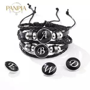 PNPIA- Thời Trang 26 Chữ Cái Vòng Tay Da PU Nhiều Lớp A-Z Tên Ban Đầu Vòng Tay Dành Cho Nam Phụ Kiện Cổ Tay Trang Sức Quà Tặng Sinh Nhật