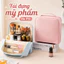 Túi Đựng Mỹ Phẩm Có Gương Soi Cao Cấp, Túi Makeup Du Lịch Da PU Chống Nước Nhiều Ngăn Tiện Lợi