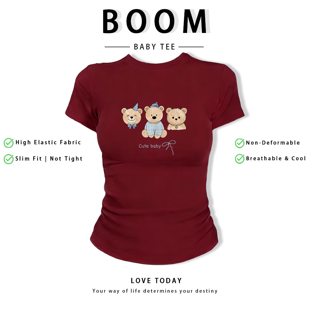 BOOM Áo Baby Tee Nữ Cotton Ôm Body-Áo Thun Ngắn Tay Y2K In Hình PhongCách Mùa Hè, Cổ Tròn Hàng Đầucách hàn quốc phongV91