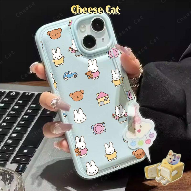 Thỏ Dễ Thương Ốp Lưng Điện Thoại iPhone 12 13 14 11 Pro 15 Plus 16 Pro Max Xs Max XR 7Plus 8Plus Hồng Da Điện Thoại