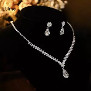 LUImo 3 Thời Trang Đơn Giản Giọt Nước Pha Lê Thạch Nelace Bông Tai Bộ Dành Cho Nữ Cưới Cô Dâu Bộ Trang Sức Phụ Kiện Quà Tặng SBS