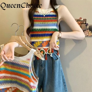 Phụ Nữ Nhiều Màu Sắc Knnited Tank Nữ Thường Ngày Không Tay Top Ngày Lễ Phong Cách Boho Mặc Áo Sơ Mi