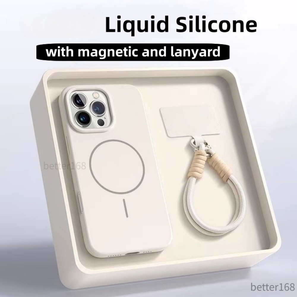 Có Dây Buộc Silicon Lỏng Chống Sốc Từ Tính Ốp lưng iPhone 11 12 13 14 15 16 Pro Max Plus Chống Vân Tay Chống Bẩn Vỏ Mềm