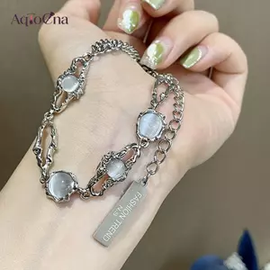 AqToCna Kiss Trang Sức Kpop Thép Titan Mặt Trăng Vòng Tay Nữ Y2K INS Thời Trang Hàn Quốc sel Mặt Dây Chuyền Vòng Tay Pulseras Quà Tặng AqToCna