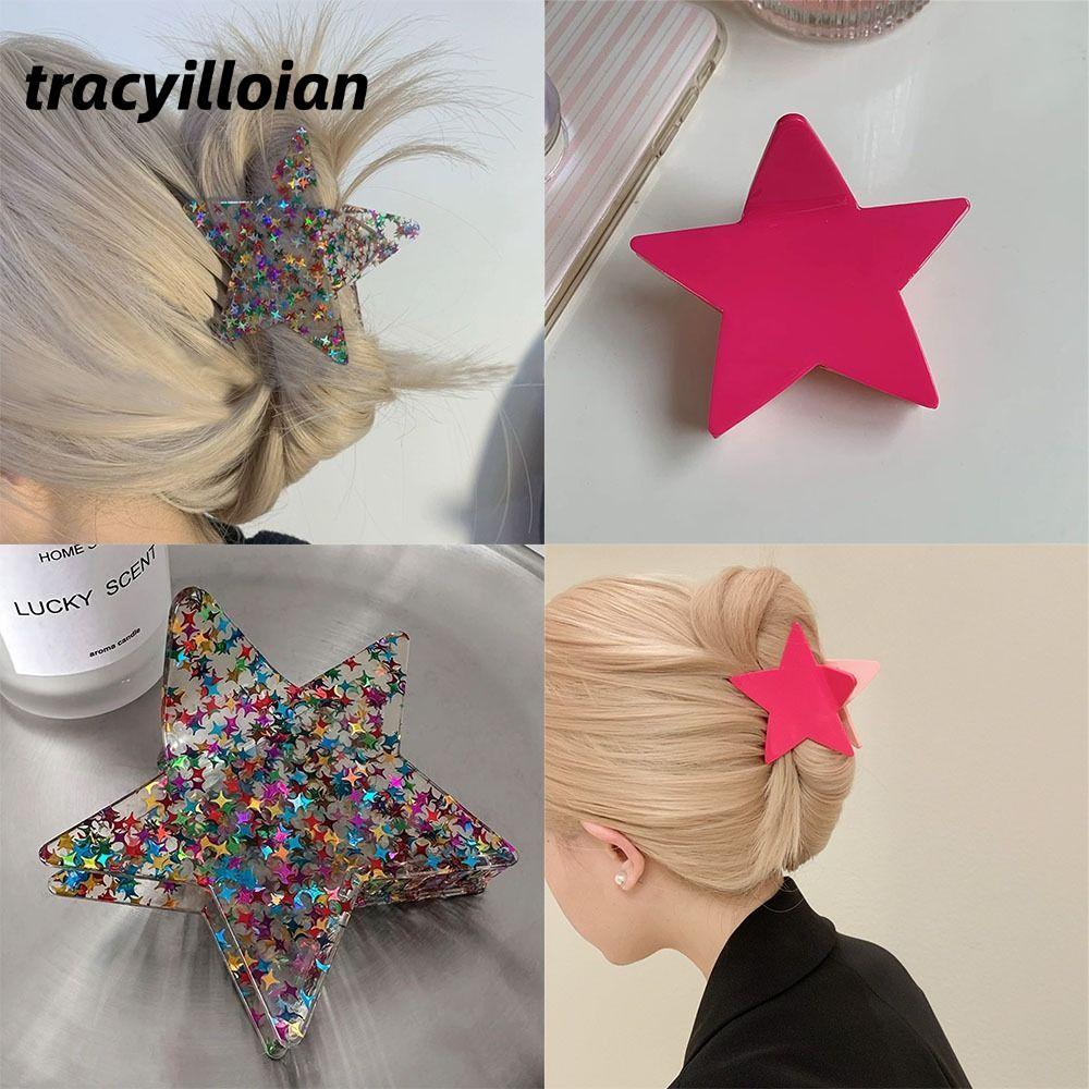 Kẹp Móng Vuốt Tóc TRACELIOIAN, Kẹp Cá Mập Ngọt Ngào, Mùa Hè Hàn Quốc Hình Học Lấp Lánh Ngôi Sao Mũ Đội Đầu Nữ Cô Gái Phụ Kiện Tóc