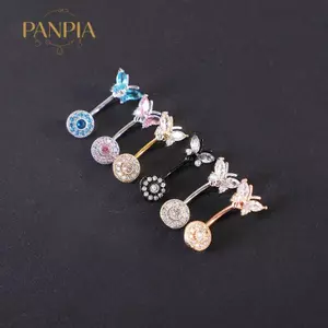 PNPIA- Thời Trang Bụng Nút Nhẫn Bướm Zircon Bụng Xuyên Nhẫn Nữ Thép Không Gỉ Rốn Cong Barbell Nhẫn Trang Sức Cơ Thể