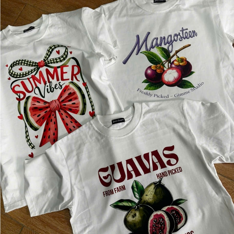 （Giao hàng 24h）Angela Áo Thun SUMMER VIBES: FRUIT EDITION Raven Studio 100% Cotton 220GSM