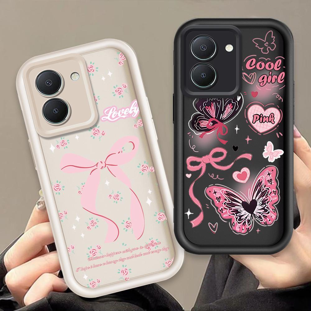 Vỏ Cho VIVO Y36 Y27S 4G Hoạt Hình Silicon Màu Kẹo Vỏ Điện Thoại Mềm TPU Bướm Nơ Ins Phong Cách Mắt Thiên Thần Chống Sốc Ốp Lưng