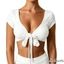 Áo Crop top nữ tay ngắn mùa hè quấn chéo cổ chữ V màu trơn có gân Slim Fit Áo sơ mi