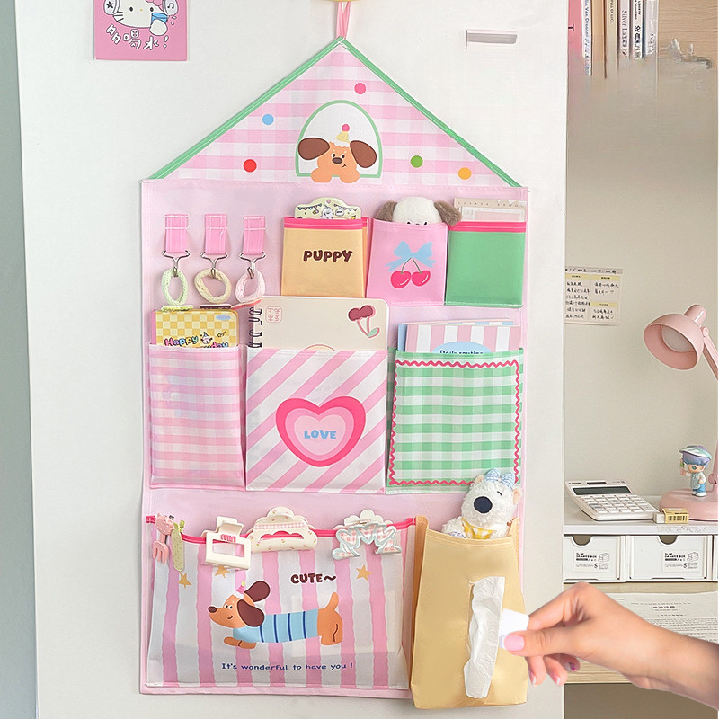 Túi Treo Tường Canvas HomeMate Nhiều Ngăn Có Hộp Đựng Giấy Rút, Túi Lưu Trữ Ký Túc Xá Đựng Đồ Lót Mỹ Phẩm Dễ Thương
