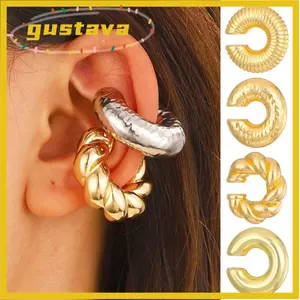 Vòng đeo tai GUSTAVA, Kẹp xương tai Punk mạ vàng, Vòng tròn không xuyên thấu hình chữ C Bông tai nữ