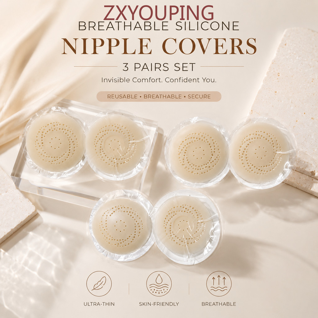 ZXYOUPING 1 / 3 Cặp Núm Vú Silicon Có Thể Tái Sử Dụng Có Miếng Lót Áo Ngực Dính Vô Hình Chống Thấm Nước Thoáng Khí Tự Dính Ngực