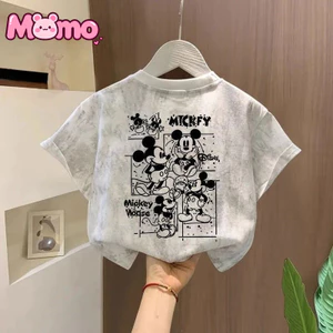 Áo thun sequin ngắn tay in họa tiết hoạt hình Mickey mùa hè cho bé trai và bé gái