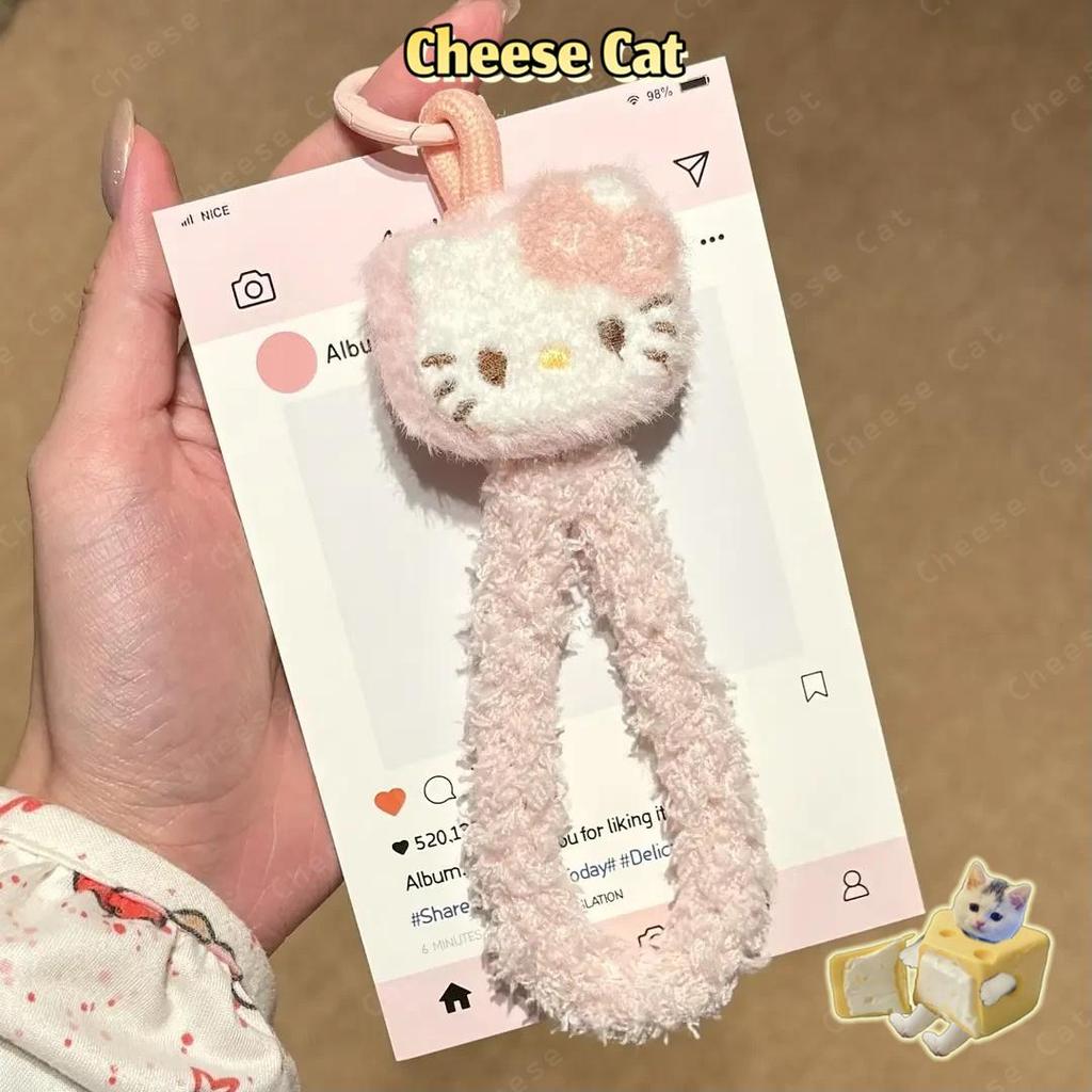 Ốp điện thoại dây nhung + da Kitty màu hồng cho iPhone 17 Pro Max lớp nền cho iPhone 16 15 14 13 12 11 XR Xs