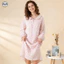 Cổ búp bê có nút dành cho nữ Váy ngủ Cotton nguyên chất / Váy dài tay mùa xuân thu / Váy dài thoải mái có thể đi chơi