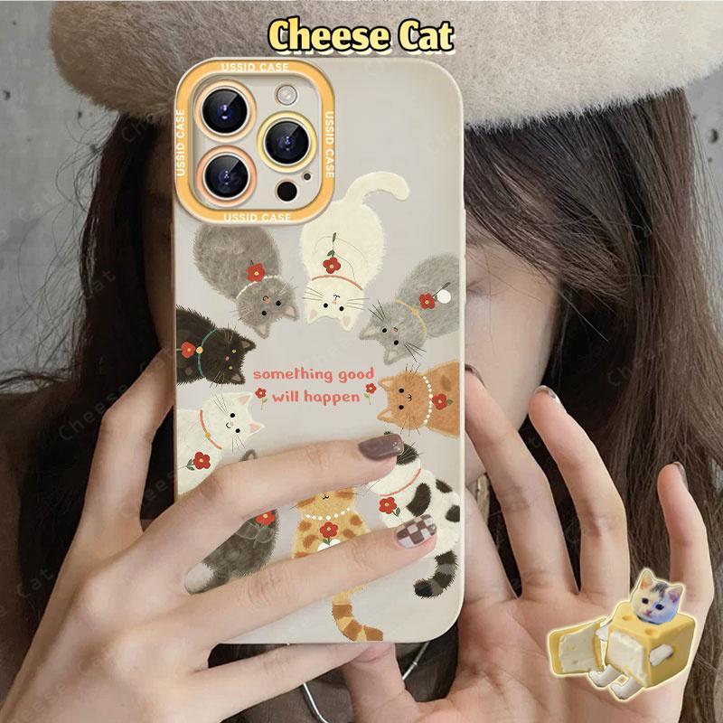 Ốp điện thoại mèo hoa đỏ nhỏ cho iPhone 17 Pro Max cho iPhone 13 14 15 Plus 11 12 16 Pro Max XR Xs Max 7Plus 6 8 SE