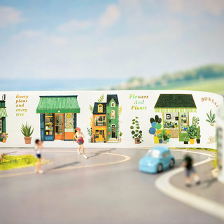 ENWEI 50mm * 2m 1 Cuộn [Dòng thị trấn quyến rũ] Cửa hàng cà phê City Street Blue Flower Shop Chủ đề nhà Cuộn nhãn dán tái chế cho tạp chí Album ảnh