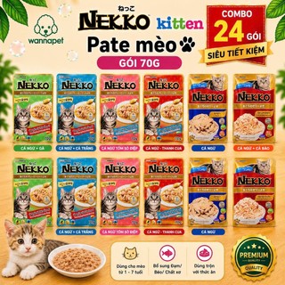 [Combo 24 Gói] Pate Mèo Nekko 70g Cá Ngừ Cá Hồi Gà Tôm Giàu Dinh Dưỡng - Wanna Pet