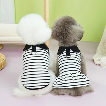 Quần áo thú cưng mùa xuân hè, áo thun sọc thoáng khí, quần áo chó mèo, váy cho mèo, quần áo chó nhỏ