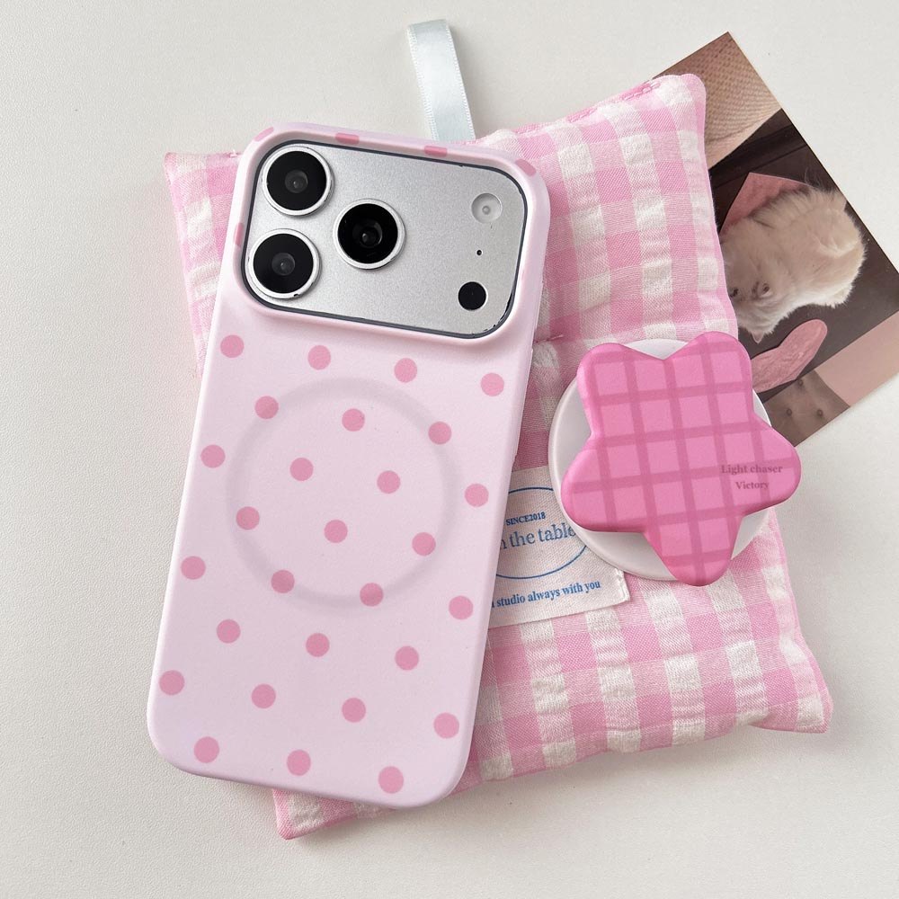 Vỏ từ tính cứng cho iPhone 11 11Pro 11ProMax 12 12Pro 12ProMax 13 13Pro 13ProMax 14 14ProMax 15 16E Plus air 17 17Pro 17ProMax Điểm chấm bi màu hồng mờ
