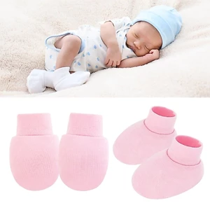 OXXGGKAO Sơ Sinh Chống Trầy Xước Găng Tay Và Tất Bộ Cotton Màu Trơn Tay Bảo Vệ Chân Tay Cho Bé Cho 0-6 Tháng