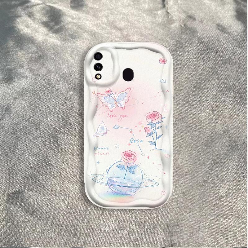 Thích Hợp Cho Samsung A20 A30 Phụ Kiện 3D TPU Mềm Hoa Tím Hoa Hồng Tulip Ins Phong Cách Chống Sốc Ốp Điện Thoại