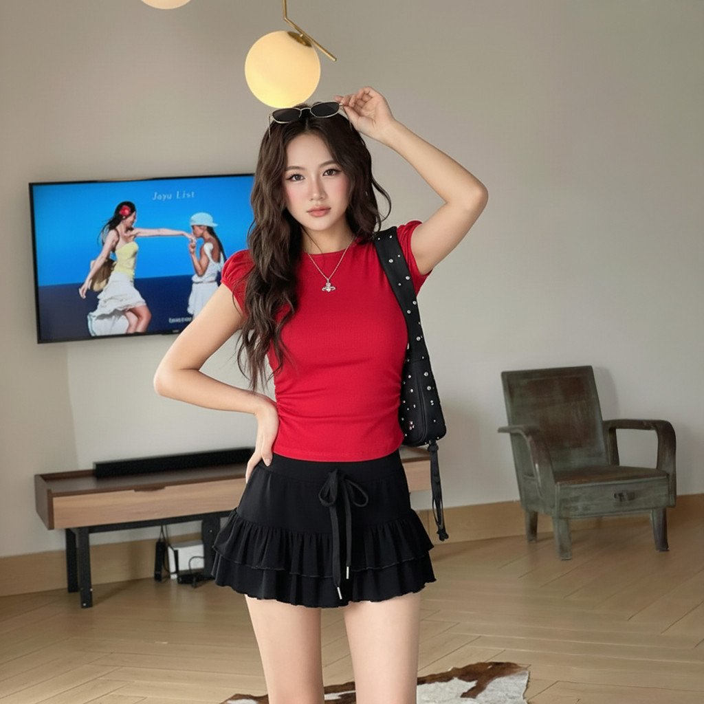 Áo Thun Nữ Tay Ngắn Kiểu Phồng  Nhún Eo Phong Cách Dễ Thương A51491