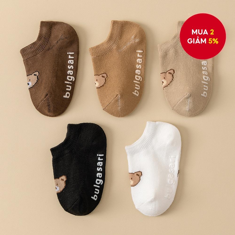 Tất Sơ Sinh Chống Trơn Trượt Cho Bé Gái 5 Cái / bộ Cho Bé Tập Đi- Tất Mắt Cá Chân In Hình Gấu Dễ Thương (0-5Years)