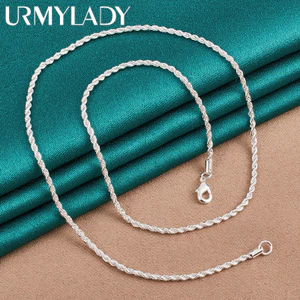 URMYLADY Bạc 925 Đơn Giản 3 Mm Dây Xích 16-30 Inch Vòng Cổ Dành Cho Nam Nữ Thời Trang Tiệc Cưới Trang Sức