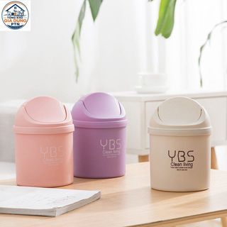 Thùng rác mini để bàn YBS, thùng rác nhựa có nắp đậy tiện lợi nhiều màu sắc, dùng cho văn phòng