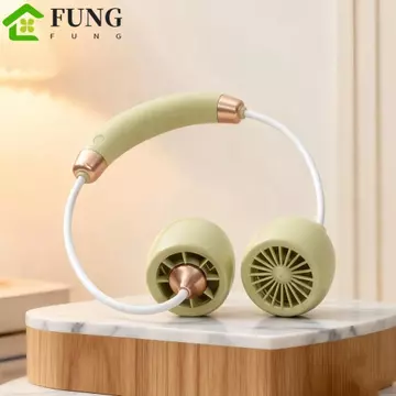 Quạt cổ có thể gập lại FUNG, Quạt khí tuabin tông màu kem Quạt cổ có thể đeo được, Dễ dàng lưu trữ Gió mềm Cấu trúc có thể gập lại Gió mát cổ có sạc lại dành cho nữ