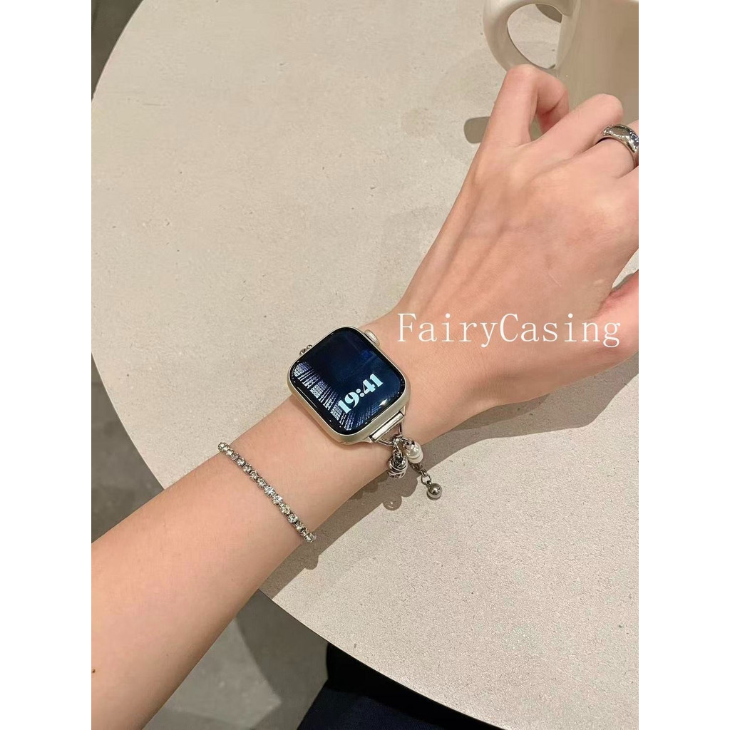 Dây đeo chuỗi hạt ngọc trai hàng đôi cho Apple Watch S11 10 42 46mm 9 8 7 6 5 4 Vòng tay iWatch 40 41 44 45 38 49mm Band