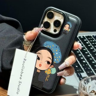 Ốp Điện Thoại Cao Cấp Kết Cấu Da Bông Tai Dày Retro Girl Thời Trang Thích Hợp Cho iPhone 12promax 13promax 14promax 11 12 13 14 15 promax 16promax 17promax Vỏ Bảo Vệ Chống Sốc