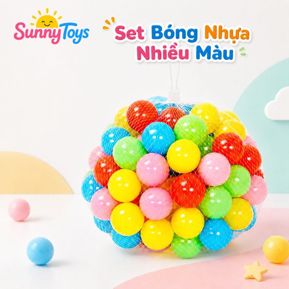 Combo 20 50 100 Bóng Nhựa Mềm SunnyToys - Bóng Nhiều Màu Cho Bé Chơi Nhà Bóng