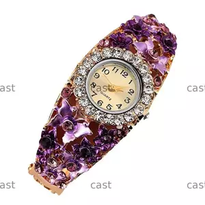 Đồng hồ đeo tay kim cương giả CAST, Đồng hồ bướm hoa mặt tròn bằng hợp kim, Phong trào thạch anh thời trang Vòng tay thạch anh sang trọng Đồng hồ đeo tay thường ngày