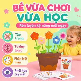 Đồ chơi cắm hoa gỗ – Rèn luyện trí thông minh, tập trung, tư duy logic, phân biệt màu, phối hợp tay mắt, quà sinh nhật