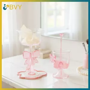 Thìa cà phê thủy tinh nơ hồng BVY, Thìa khuấy trà sữa / tráng miệng dài tay, Thìa cà phê chịu nhiệt, Dụng cụ nhà bếp gia dụng.