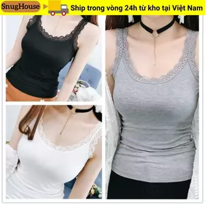 Áo tăng mùa hè SNUGHOUSE, Áo sơ mi mỏng có ren Cami, Áo sơ mi dáng rộng cổ chữ U thông thường được trang bị cho nữ