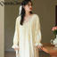 Phụ Nữ Màu Vàng Cotton Dài Tay Váy Bộ Đồ Ngủ Vintage Váy Ngủ Nữ Váy Ngủ Đồ Ngủ