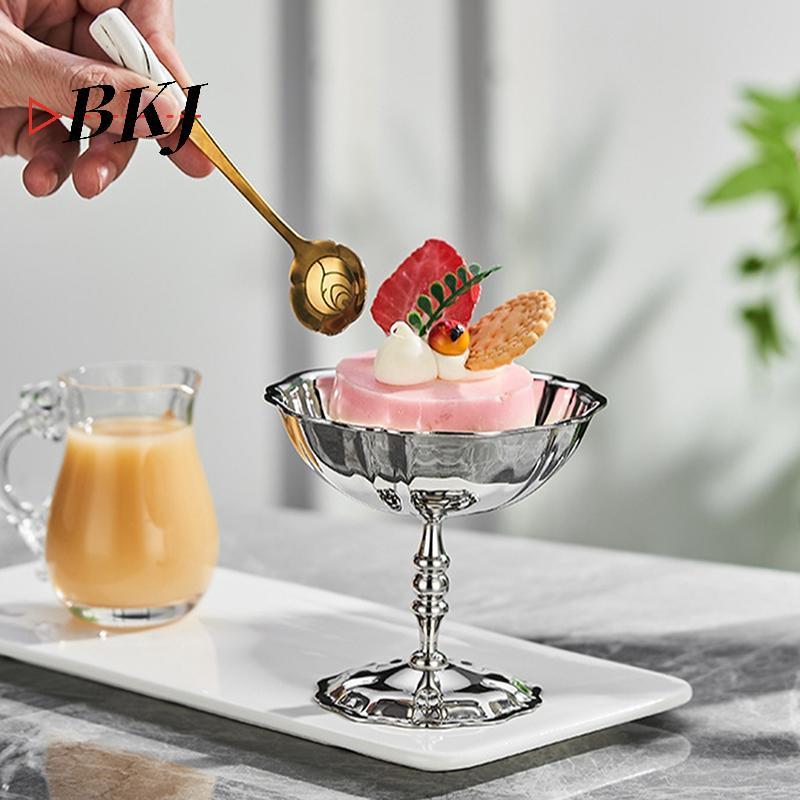 [KJ] Cốc kem bằng thép không gỉ Bát tráng miệng Salad trái cây đế cao Món ăn na [Mới]