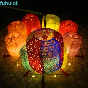 Đèn lồng giấy FUHUIOT, Đèn treo DIY tinh tế di động phong cách Trung Quốc, màu