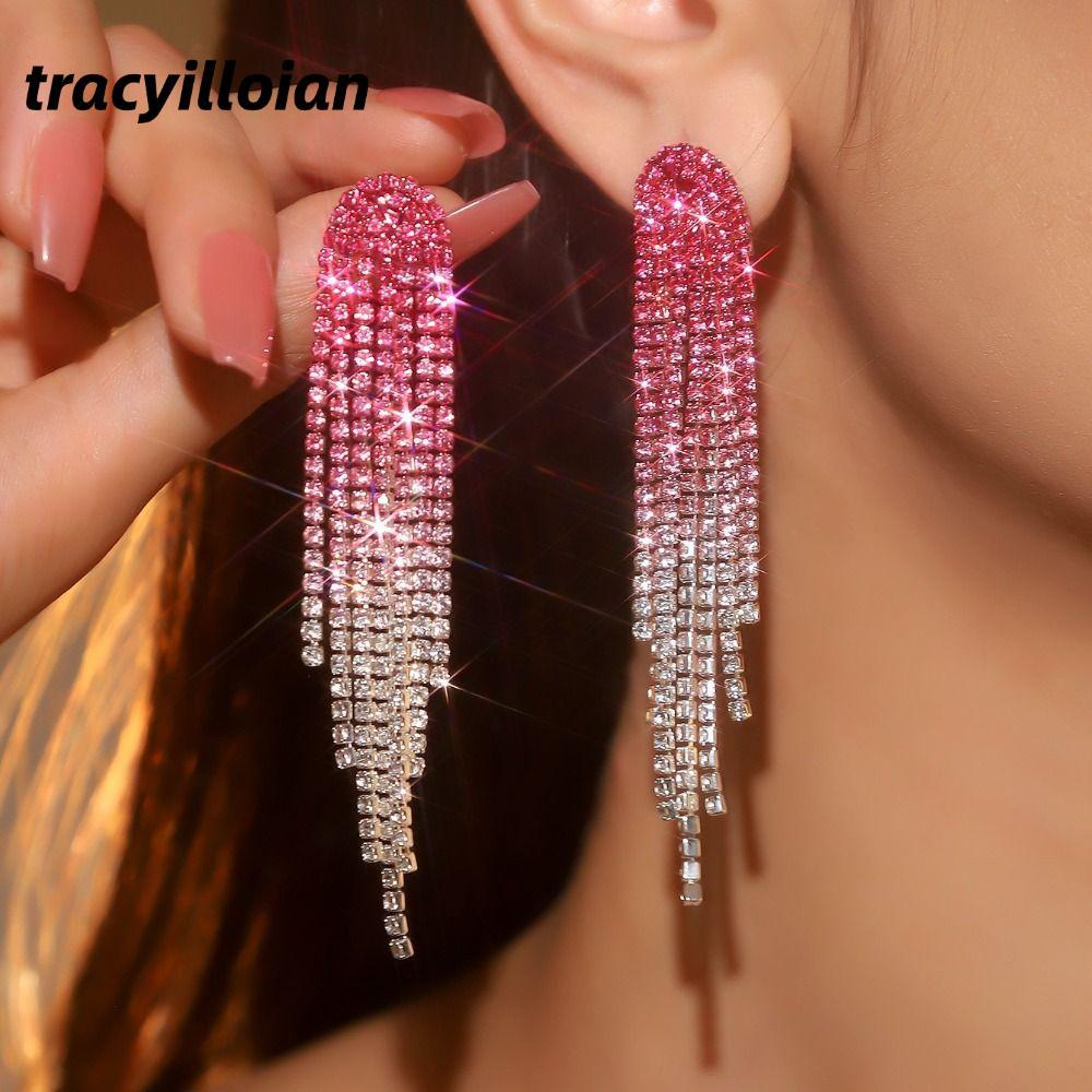 TRACEILLOIAN Bông Tai Viền Dài, Phụ Kiện Nữ Bông Tai Tua Rua Lấp Lánh, Kim Cương Giả Không Gây Dị Ứng Nữ Bông Tai Thả Dịp Đặc Biệt