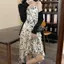 Váy đeo chéo hoa phong cách nhẹ nhàng kiểu Pháp Thiết kế mùa hè Váy dài khí chất nhỏ