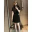 Đầm ngắn tay cổ tròn màu đen phong cách Hàn Quốc Phiên bản Slim-Fit hẹp phiên bản mùa hè hàng ngày tất cả-