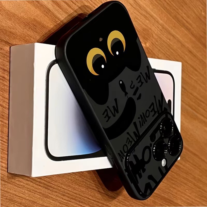 Phim Hoạt Hình Mèo Đen Ăn Cá Họa Tiết Ốp Lưng Điện Thoại iPhone 17 16 15 14 13 12 11 PRO MAX X XS XR Plus Vỏ Mềm Chống Sốc