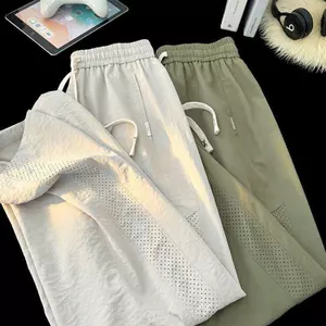 Quần nỉ lưới mỏng mùa hè Màu trơn Khâu thẳng dáng rộng thẳng