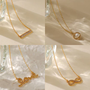 Dây chuyền mặt dây chuyền tối giản dành cho nữ, Thanh ngọc trai Dainty mạ vàng Trang sức vô cực tình